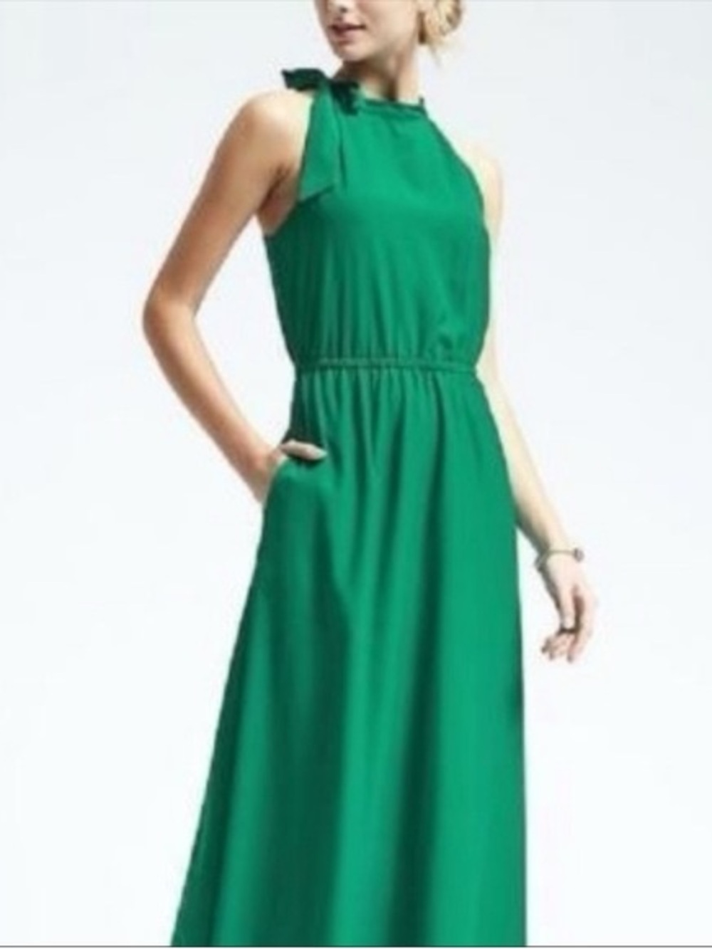 Banana Republic Elegant Green Halter Maxi Dress